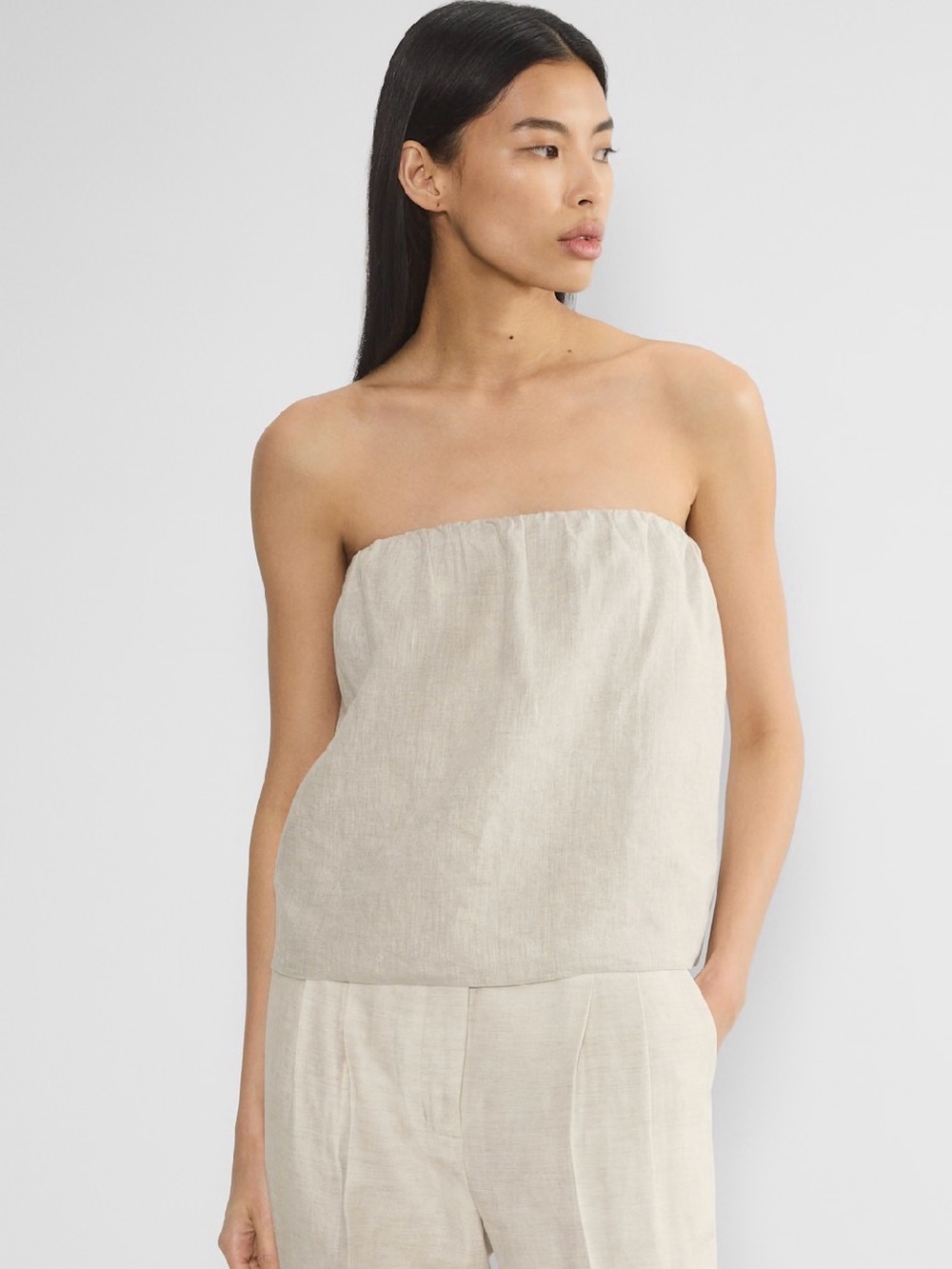 Aritzia Babaton Midtown Linen Tube Top Natural Ecru Beige Sz S